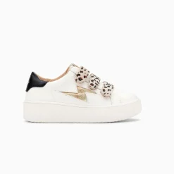 Baskets Eclair Mini Maggie Blanc Et Or A Scratchs Leopard