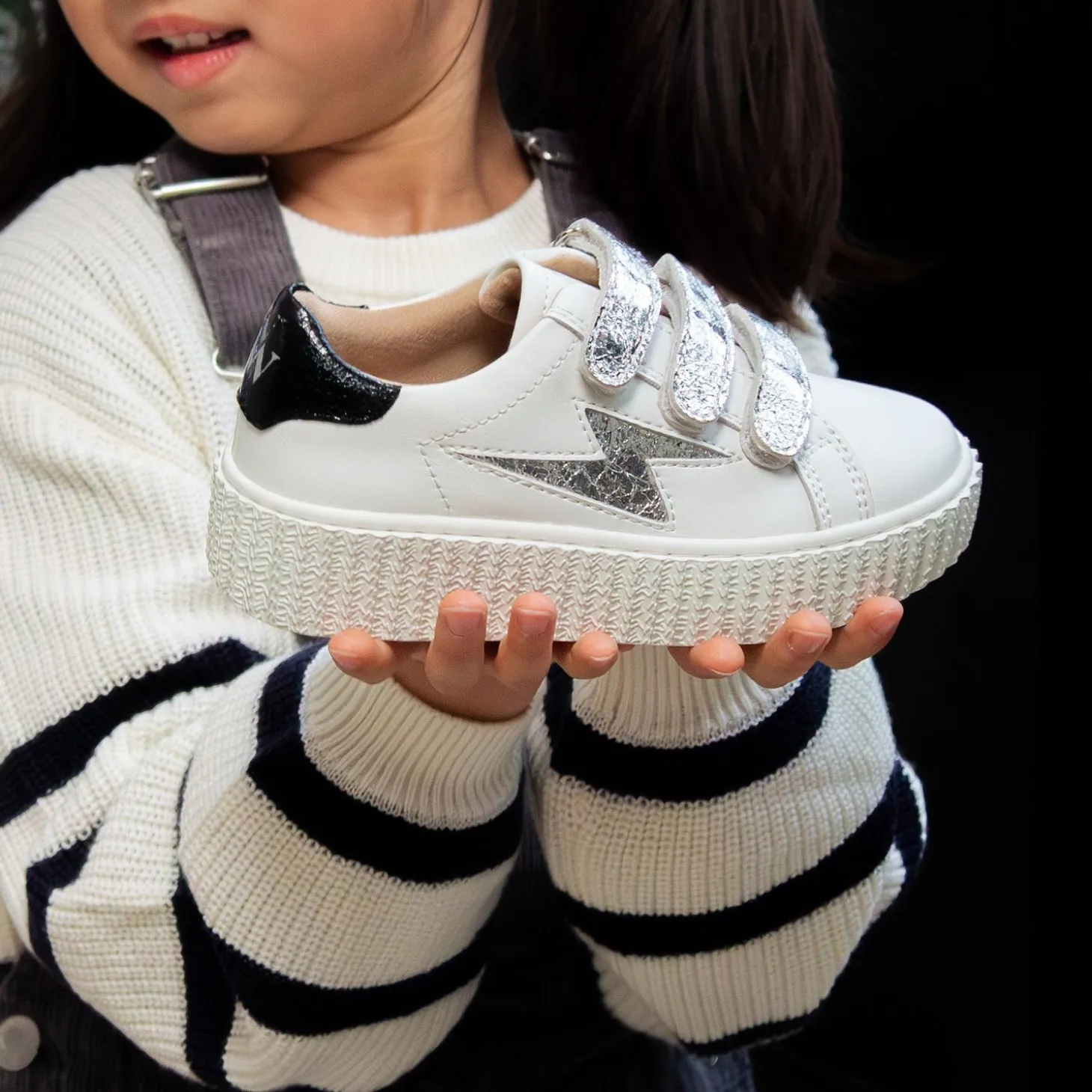 Baskets Eclair Mini Marilou Blanc Et Argent A Scratchs