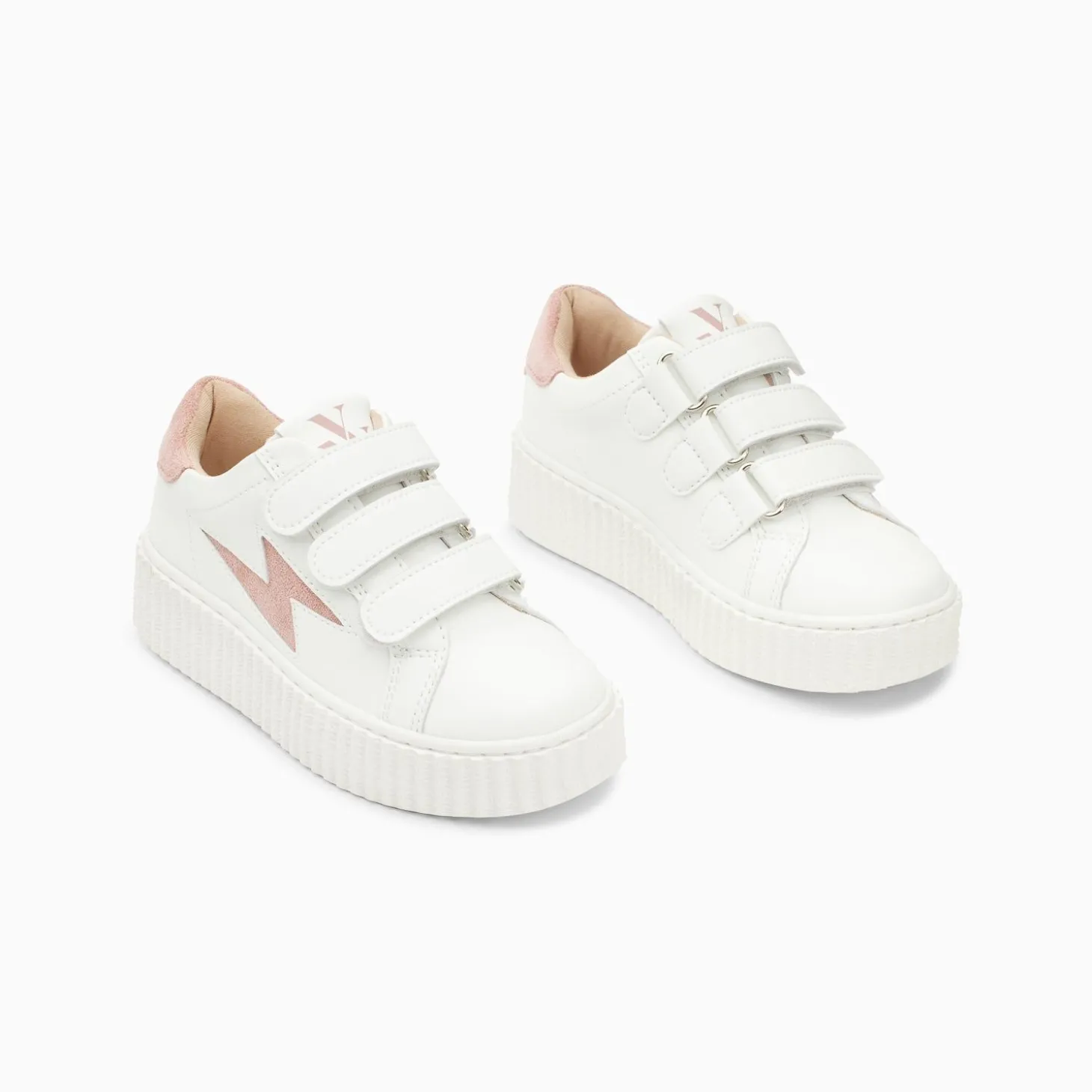 Baskets Eclair Mini Vicky Blanc Et Vieux Rose A Scratchs