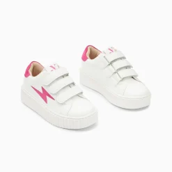 Baskets Eclair Mini Vicky Blanc Et Fuchsia A Scratchs