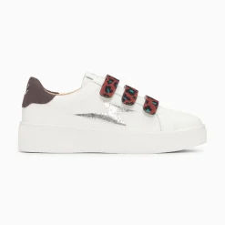 Baskets Eclair Noura Blanc Et Argent A Scratchs Leopard