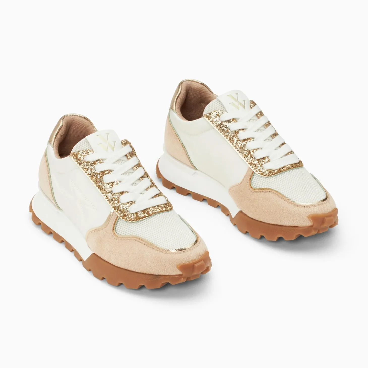 Baskets Eclair Paola Beige Et Or A Semelle Running