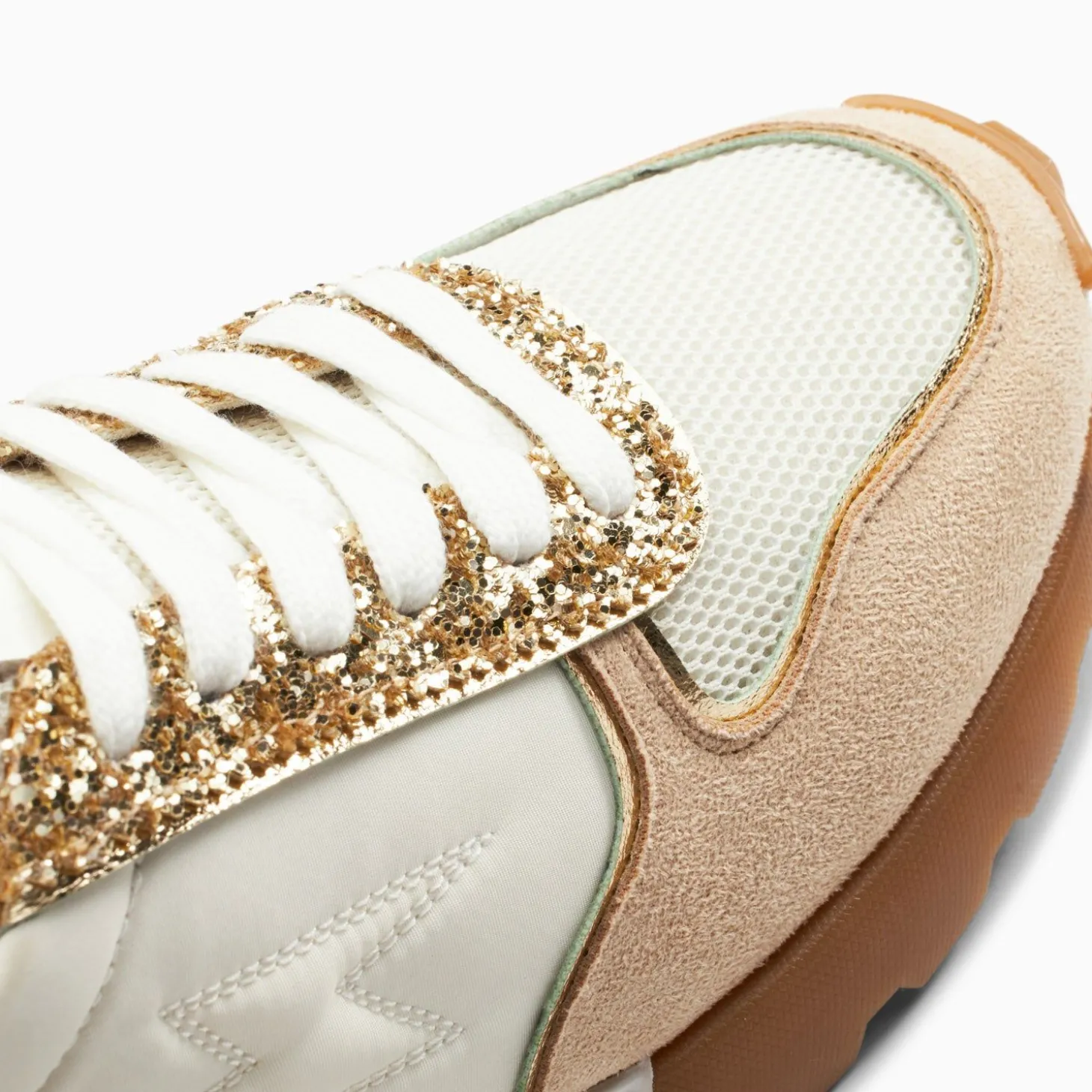 Baskets Eclair Paola Beige Et Or A Semelle Running