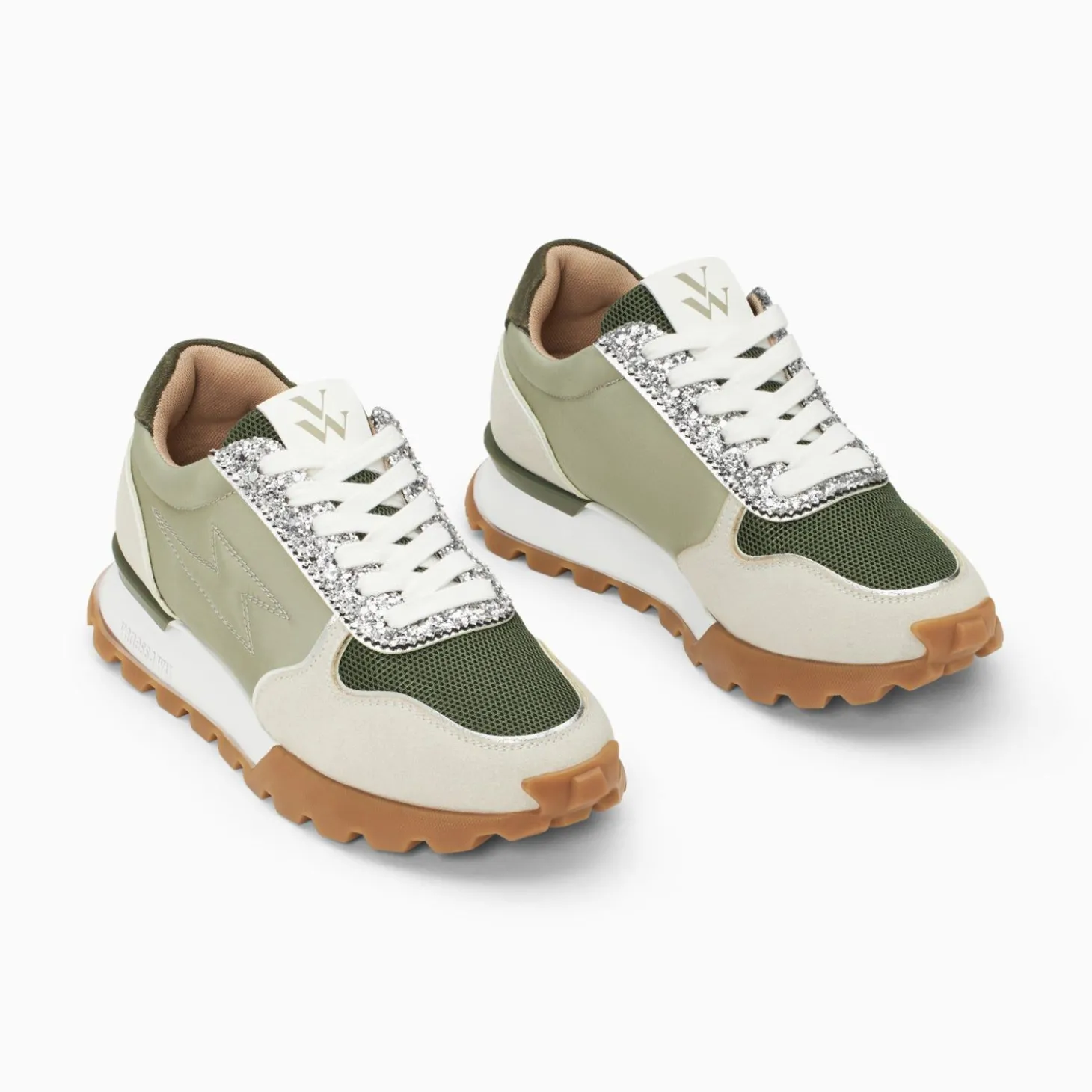 Baskets Eclair Paola Kaki Et Argent A Semelle Running