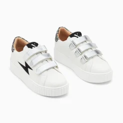 Baskets Eclair Pomeline Blanc Et Noir A Scratchs Argent