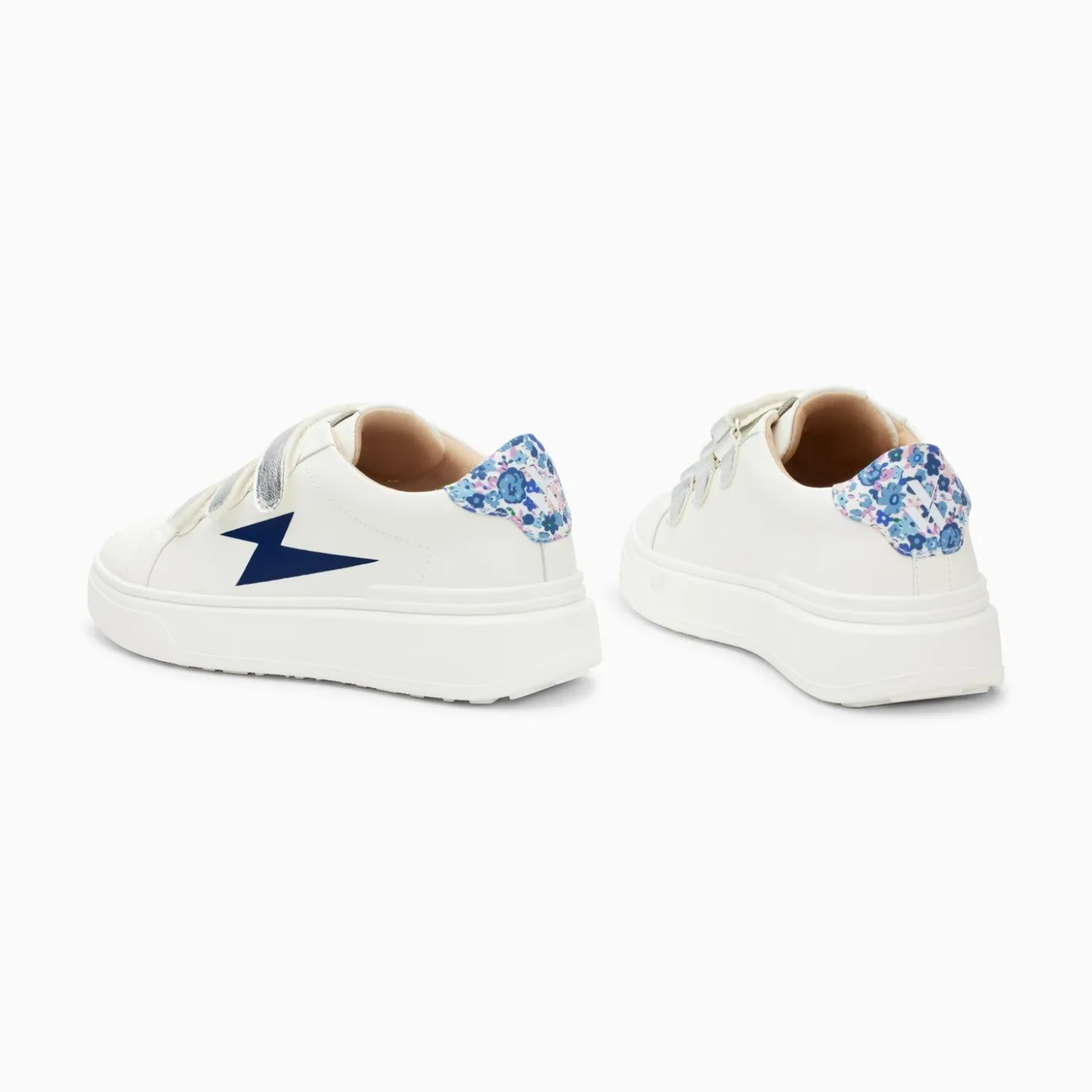 Baskets Eclair Salome Blanc Et Bleu A Scratchs Argent