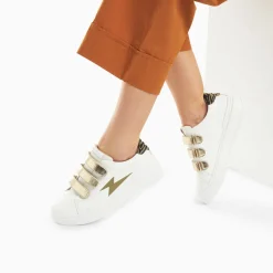 Baskets Eclair Salome Blanc Et Kaki A Scratchs Or
