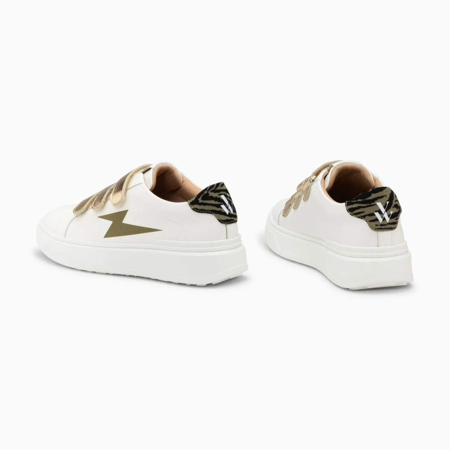 Baskets Eclair Salome Blanc Et Kaki A Scratchs Or