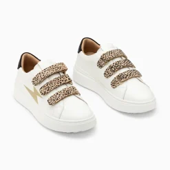 Baskets Eclair Salome Blanc Et Or A Scratchs Guepard