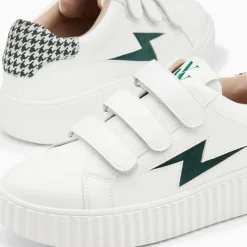 Baskets Eclair Sansa Blanc Et Vert Pied-De-Poule A Scratchs