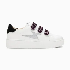 Baskets Eclair Thais Blanc Et Argent Paillete A Scratchs