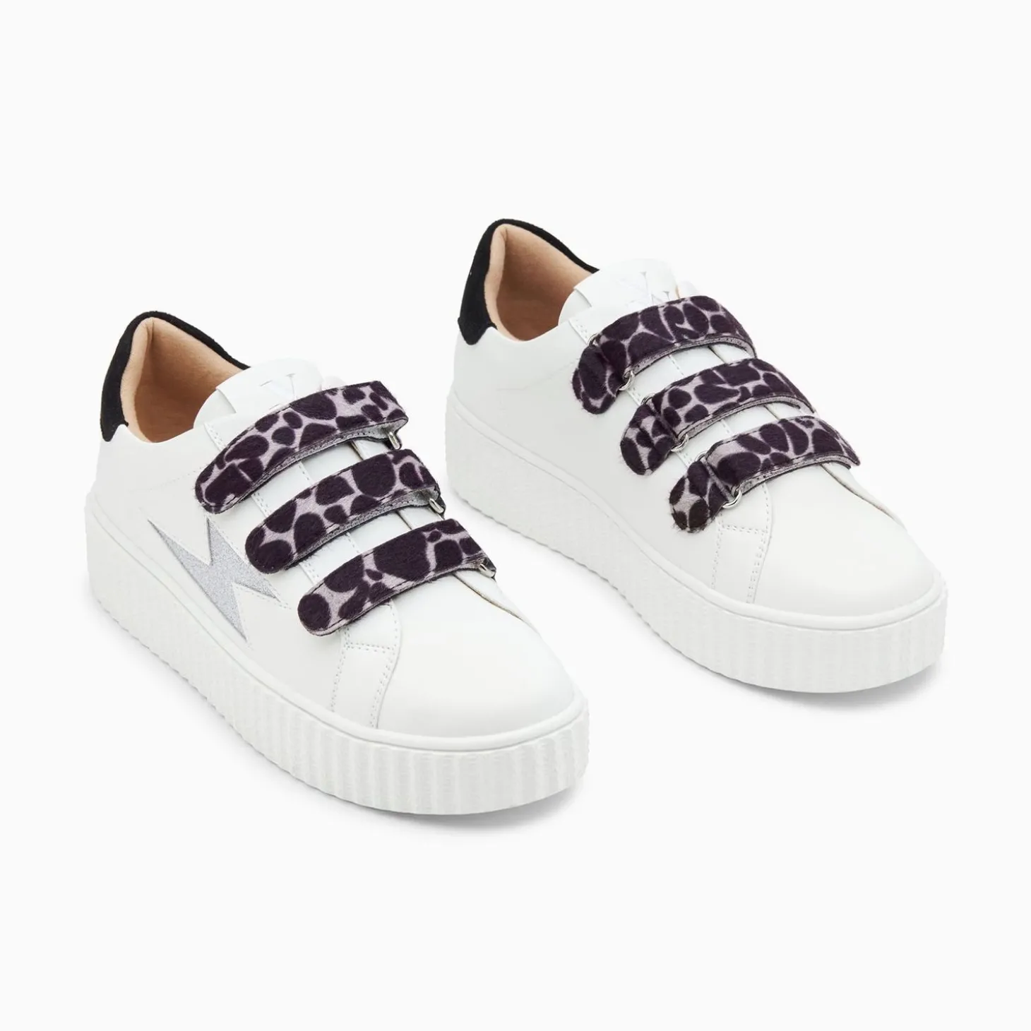 Baskets Eclair Thais Blanc Et Argent Paillete A Scratchs