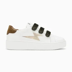 Baskets Eclair Thais Blanc Et Or A Scratchs Kaki