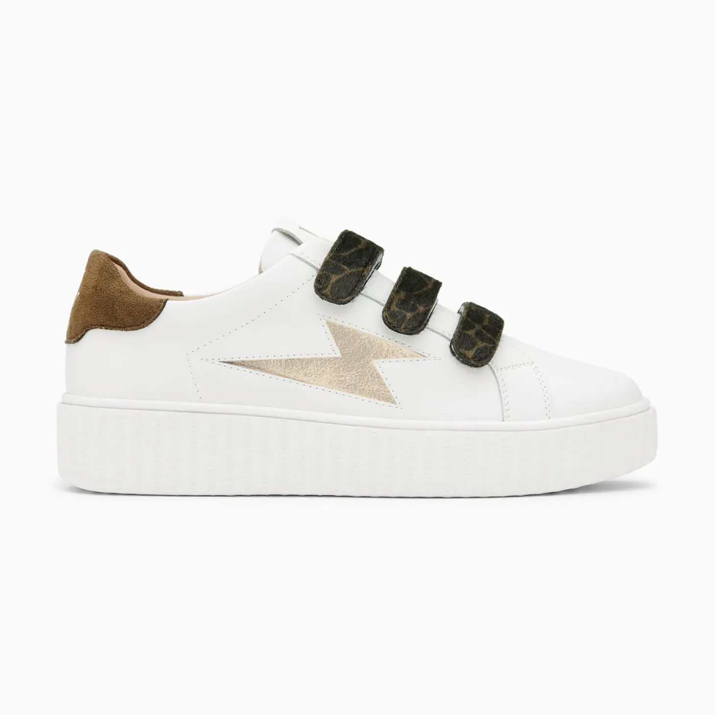 Baskets Eclair Thais Blanc Et Or A Scratchs Kaki