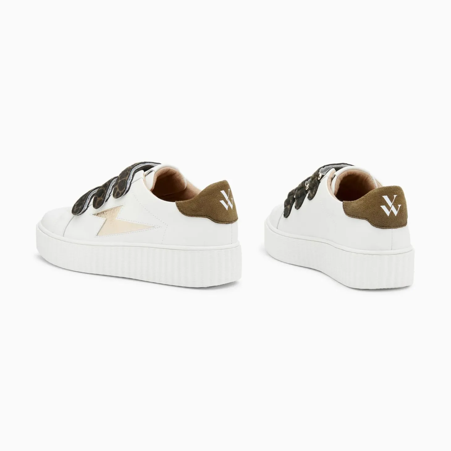 Baskets Eclair Thais Blanc Et Or A Scratchs Kaki