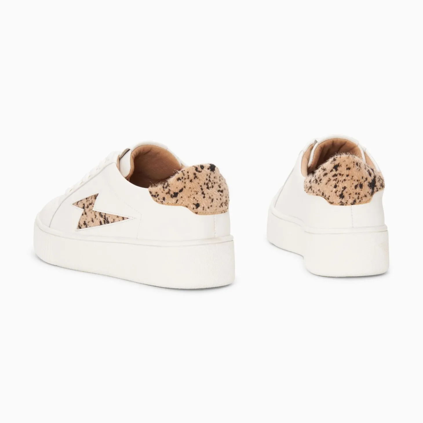Baskets Eclair Tiff Blanc Et Beige Imprime Guepard A Lacets