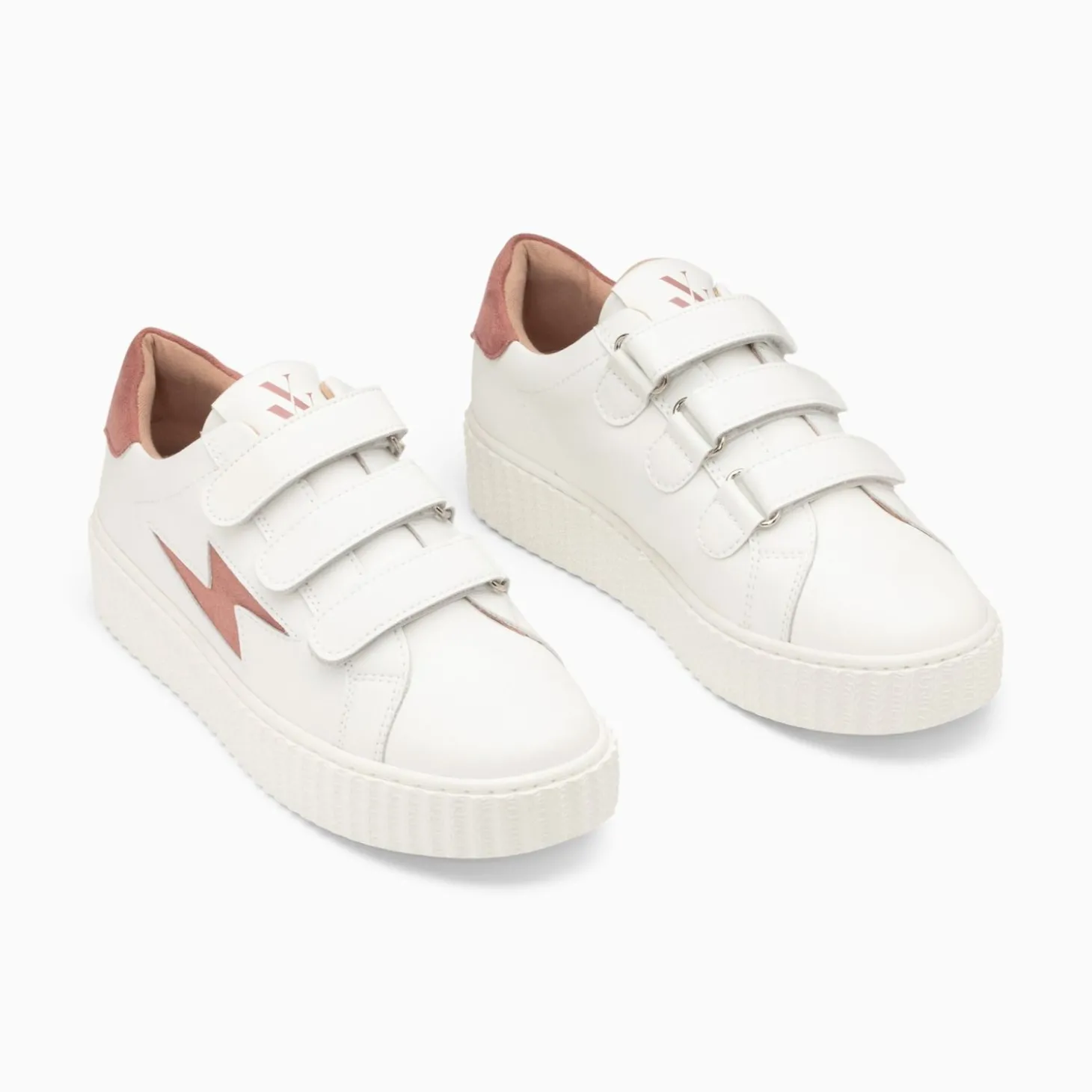Baskets Eclair Vicky Blanc Et Vieux Rose A Scratchs