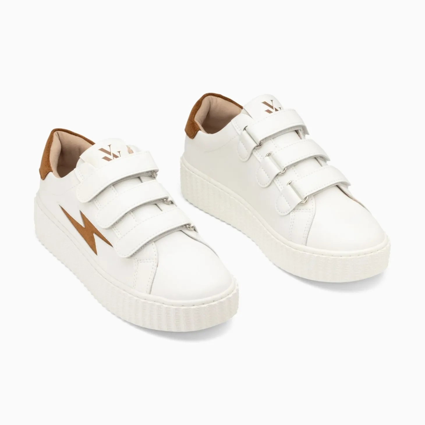 Baskets Eclair Vicky Blanc Et Camel A Scratchs