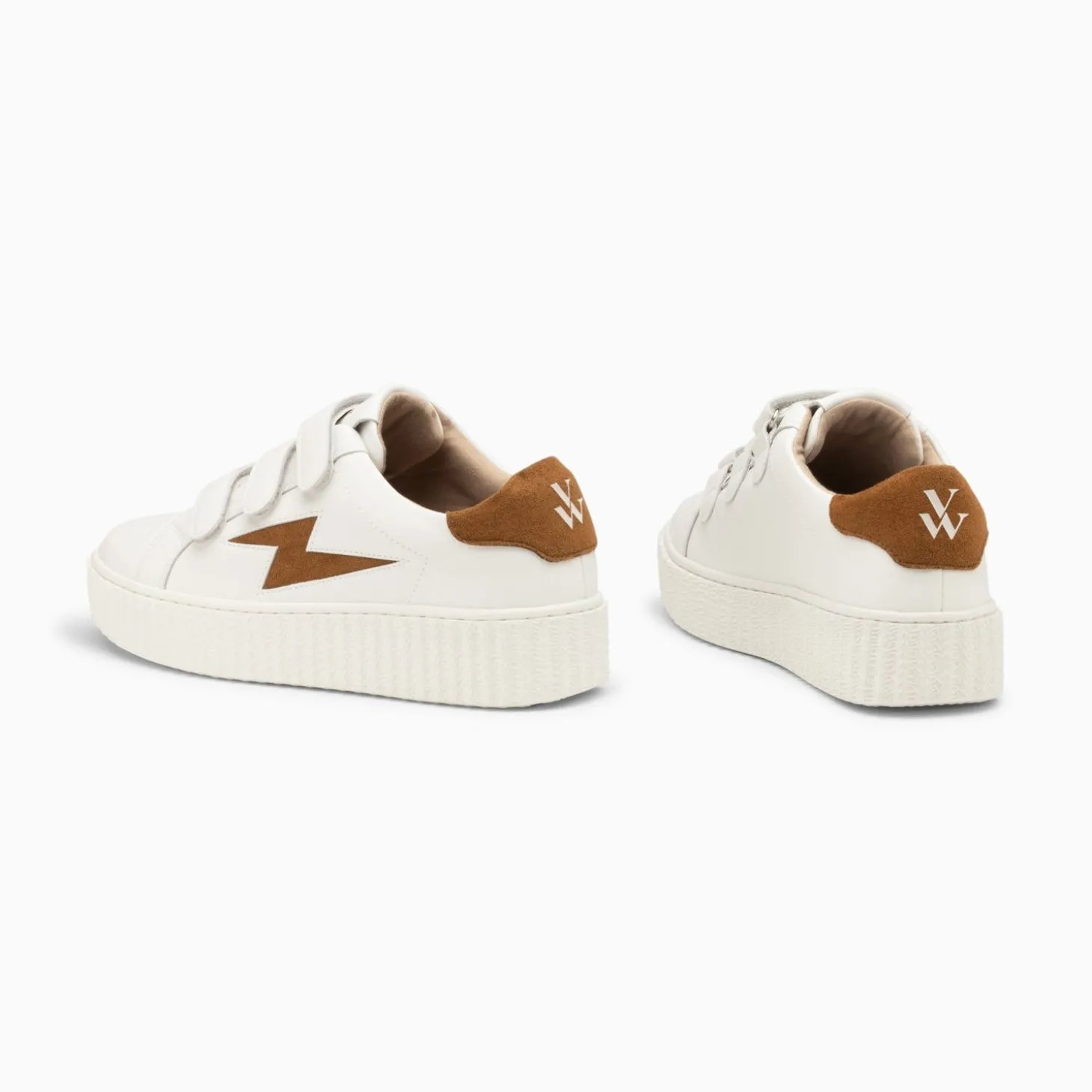 Baskets Eclair Vicky Blanc Et Camel A Scratchs