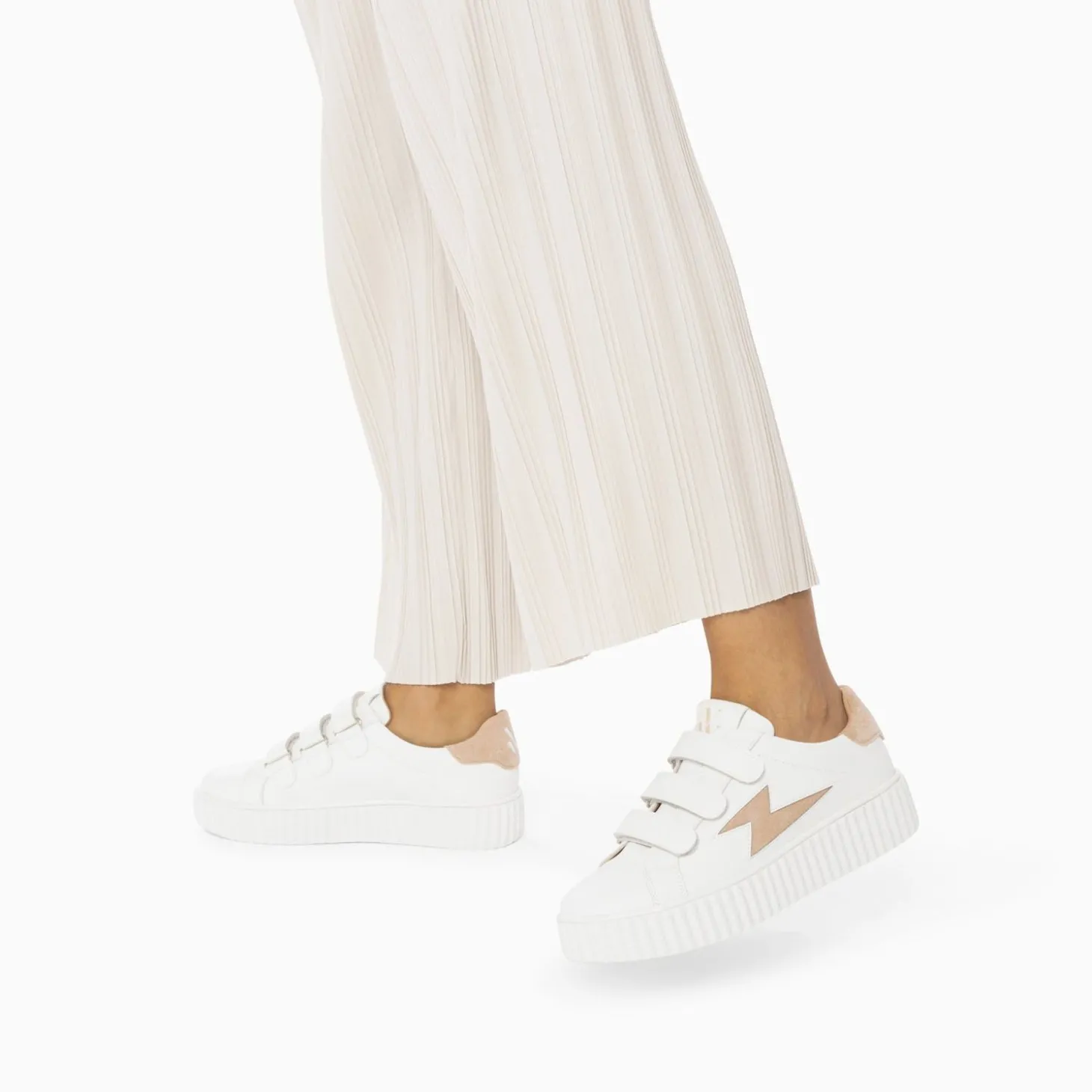 Baskets Eclair Vicky Blanc Et Beige A Scratchs