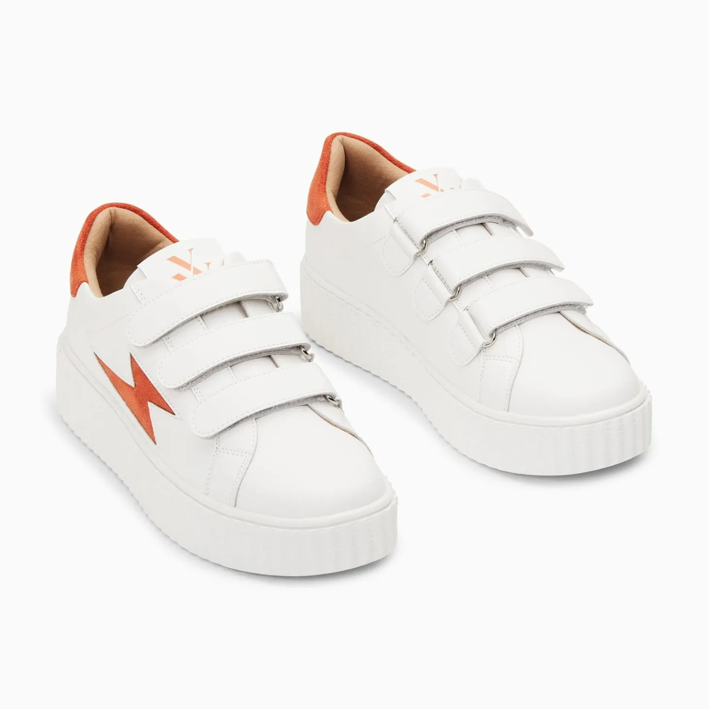 Baskets Eclair Vicky Blanc Et Orange A Scratchs