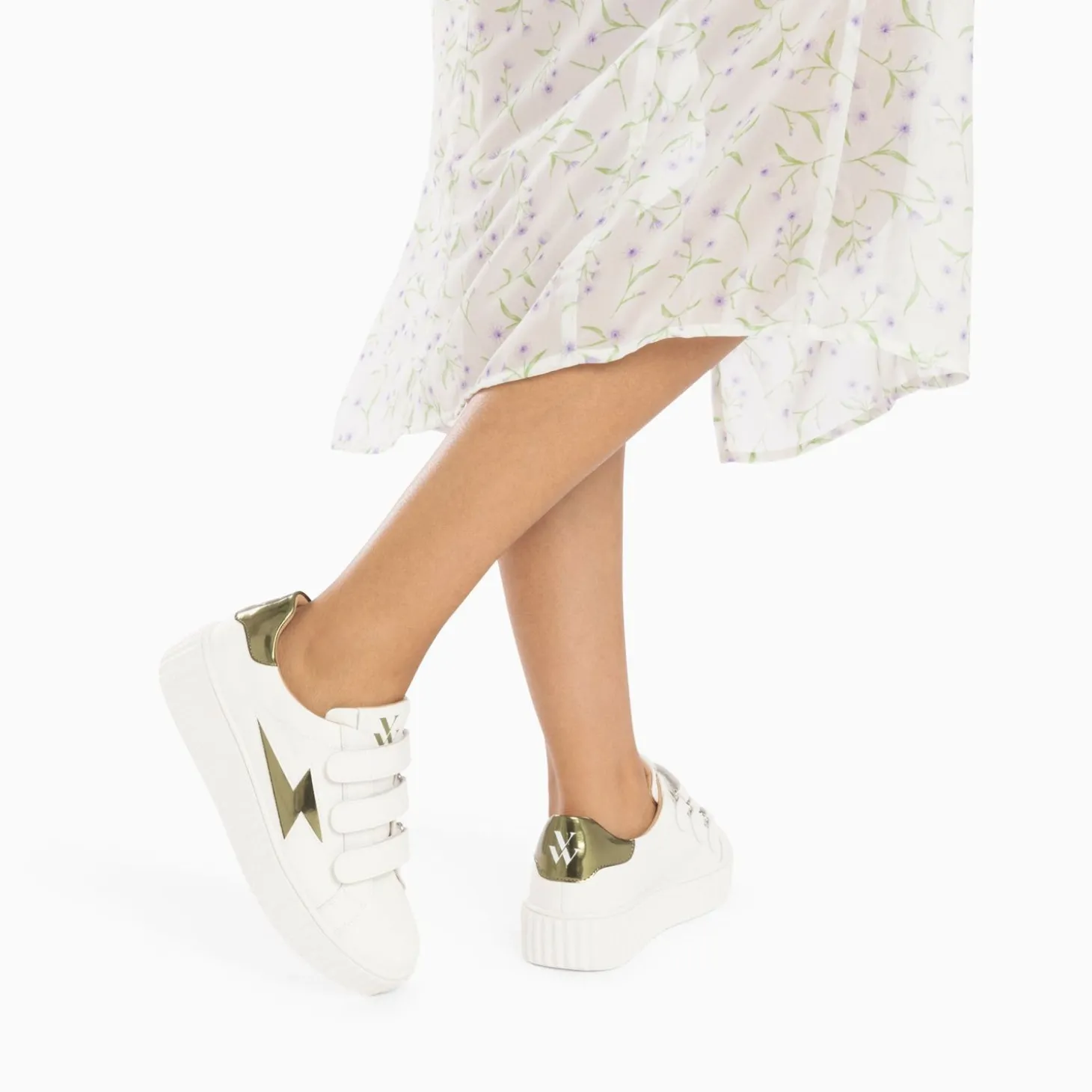 Baskets Eclair Willow Blanc Et Kaki Effet Miroir A Scratchs