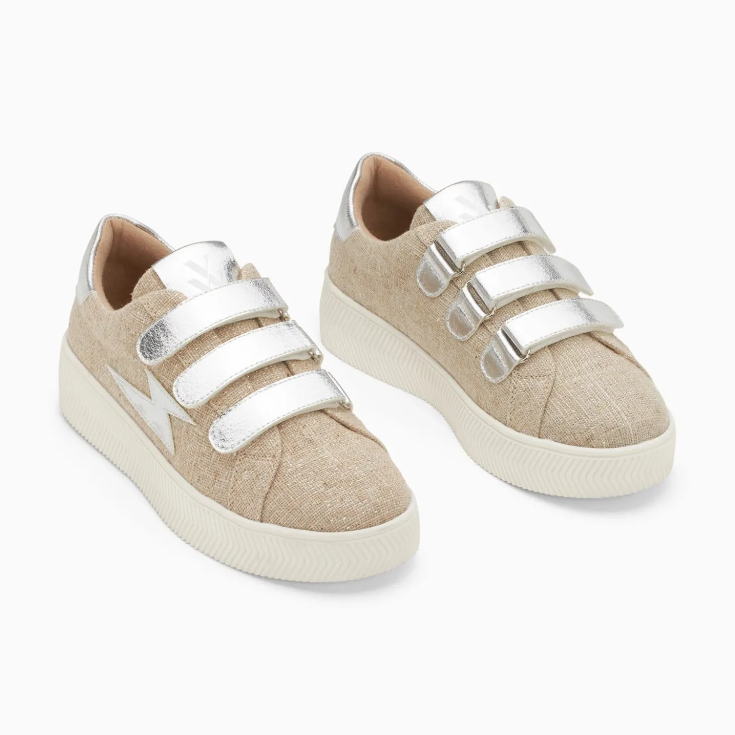 Baskets Eclair Wissem Beige Et Argent A Scratchs