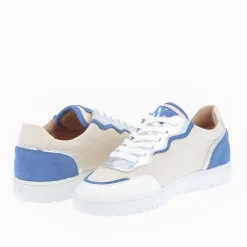 Baskets Enora En Toile Beige A Details Bleu Et Argent