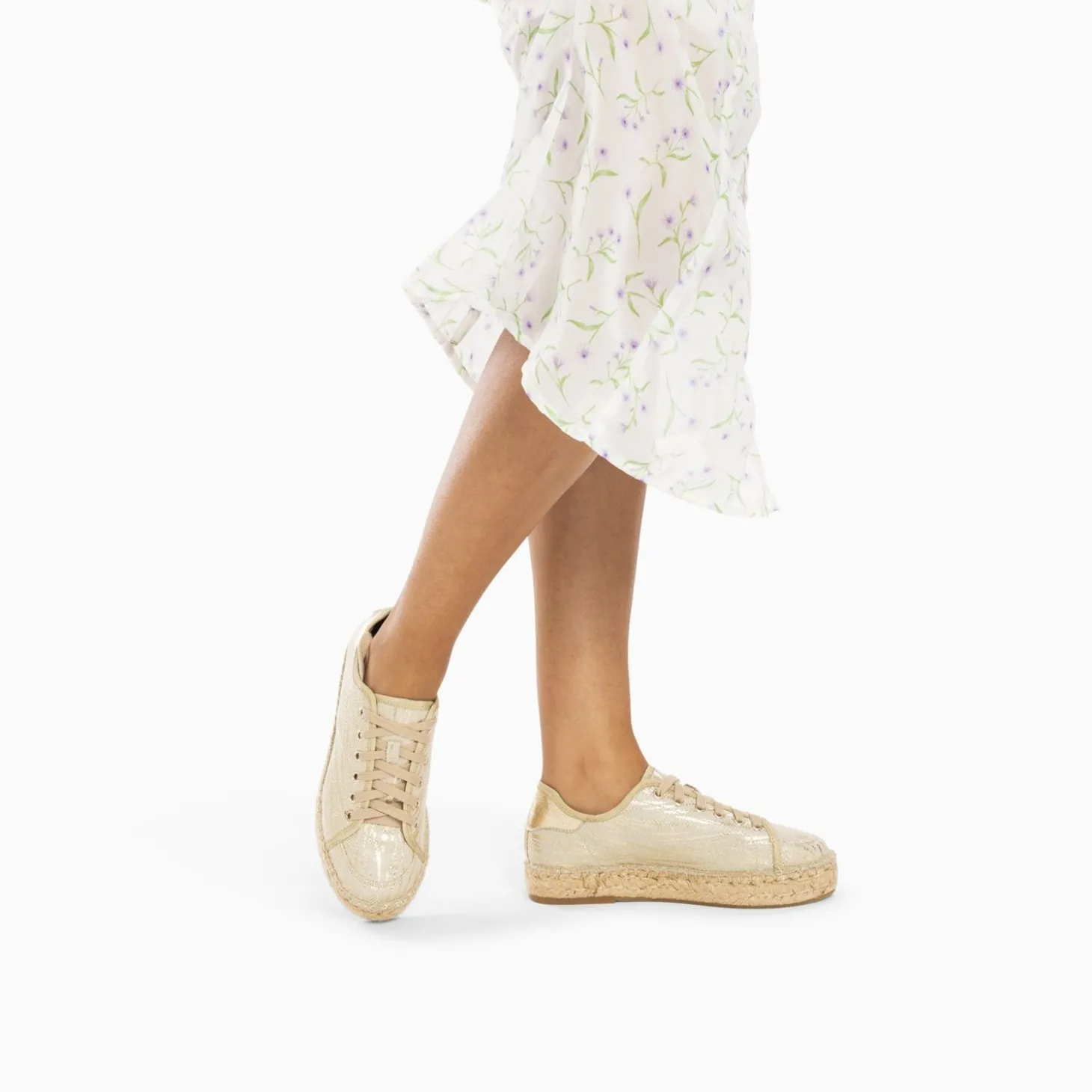 Baskets Espadrilles Kourtney Or Imprime Zebre A Lacets