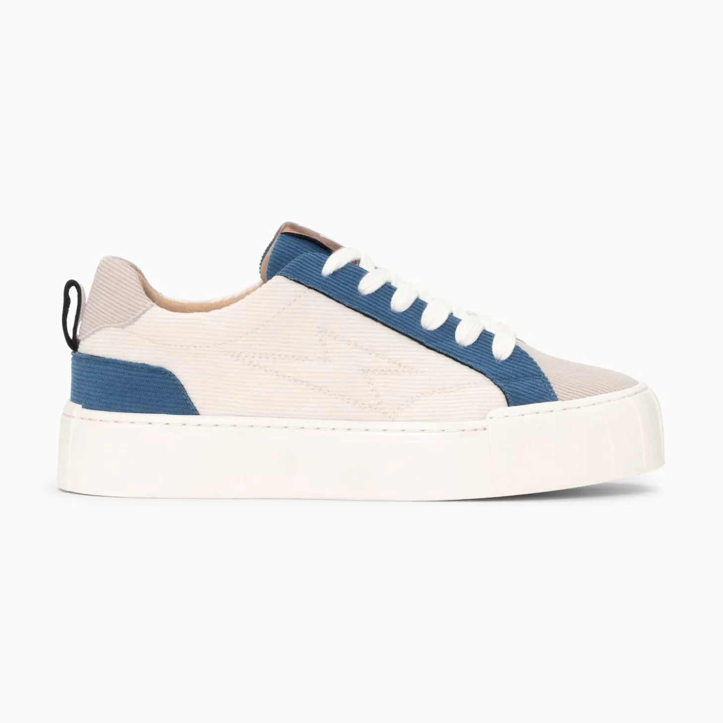Baskets Fara Cotelees Beige Et Bleu A Lacets