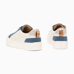 Baskets Fara Cotelees Beige Et Bleu A Lacets