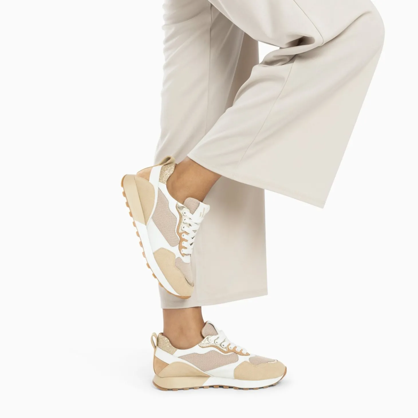 Baskets Margaux Beige Et Or A Semelle Running