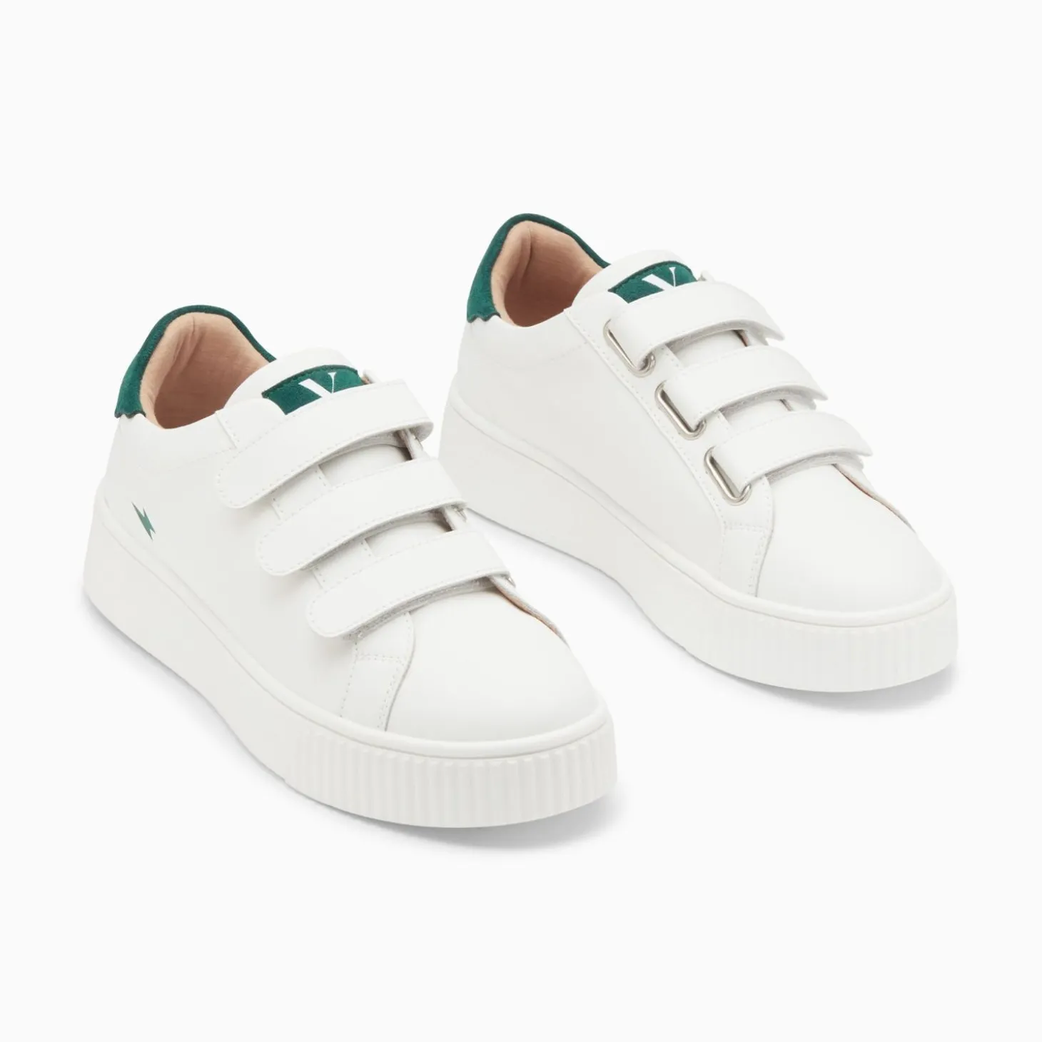Baskets Mini Eclair Solange Blanc Et Vert A Scratchs