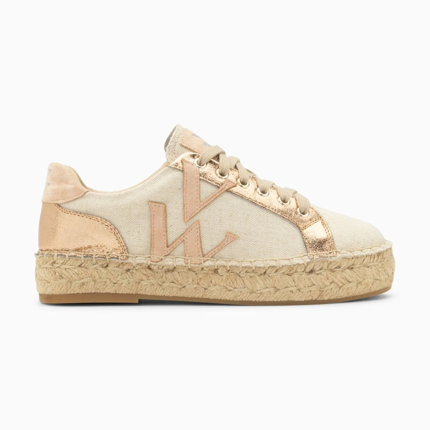 Baskets Monogramme Aurore Rose Et Rose Gold A Semelle Espadrille