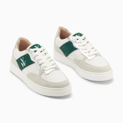 Baskets Monogramme Flavie Perforees Gris Et Vert A Lacets