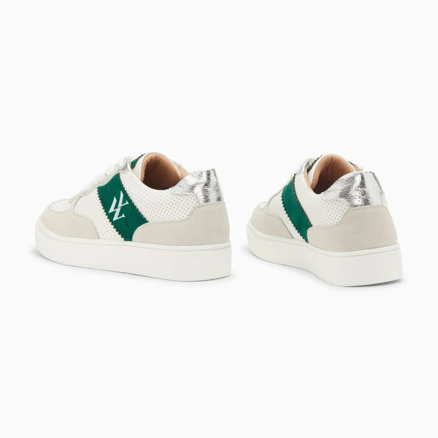 Baskets Monogramme Flavie Perforees Gris Et Vert A Lacets