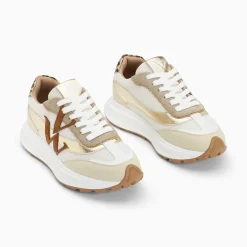 Baskets Monogramme Ines Camel Et Or A Semelle Oversize
