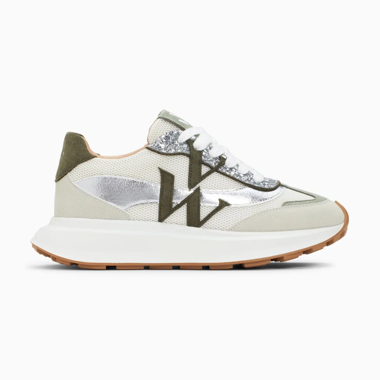 Baskets Monogramme Ines Kaki Et Argent A Semelle Oversize