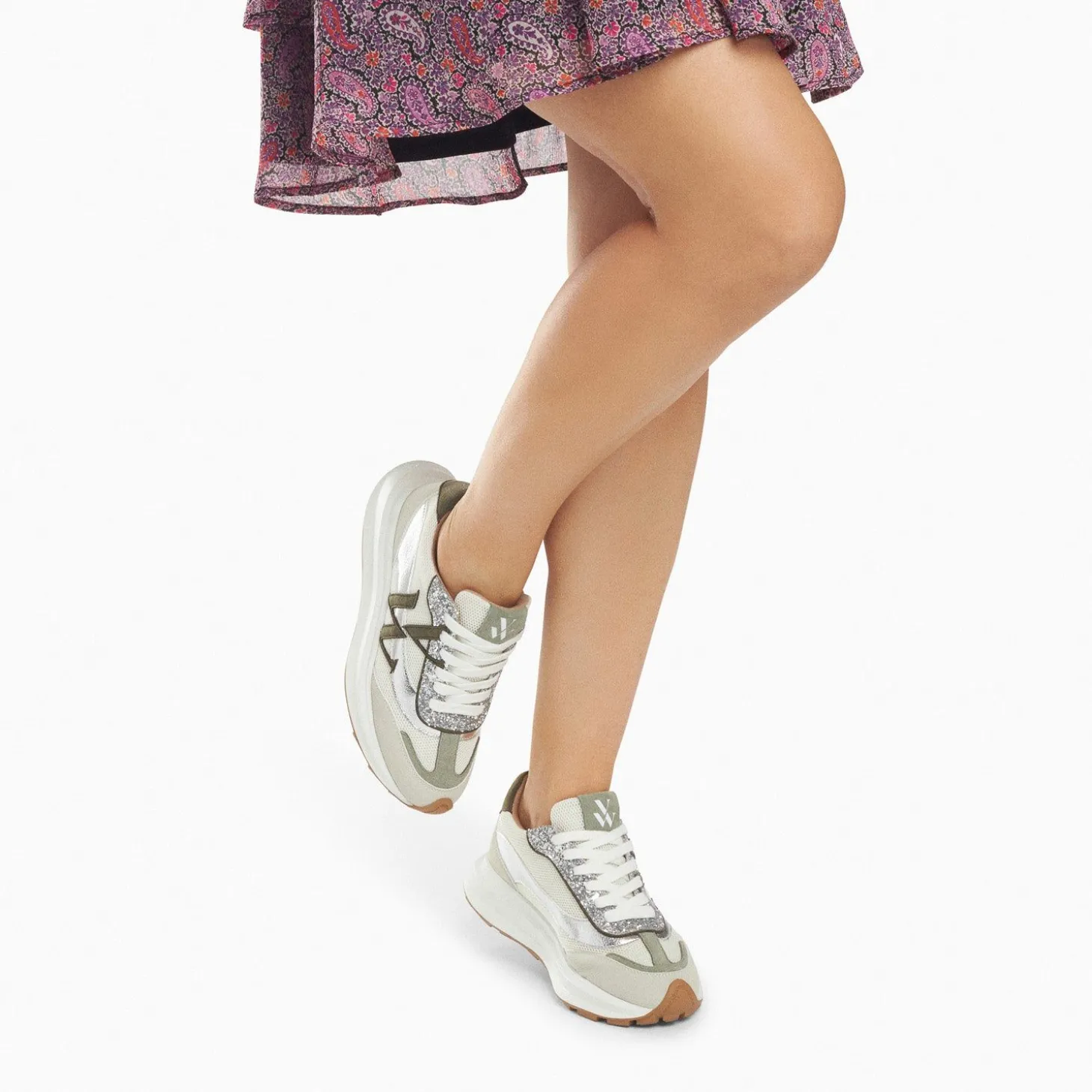 Baskets Monogramme Ines Kaki Et Argent A Semelle Oversize