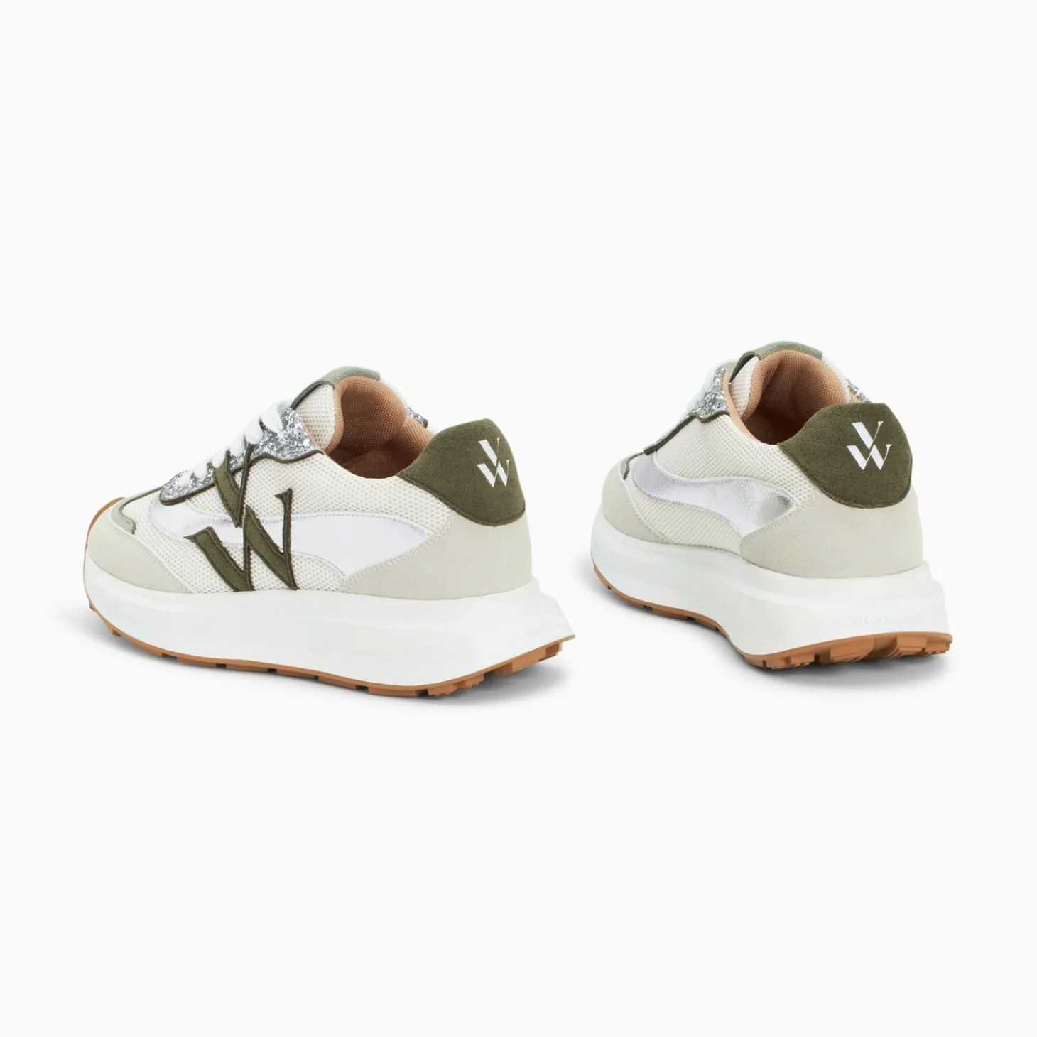 Baskets Monogramme Ines Kaki Et Argent A Semelle Oversize