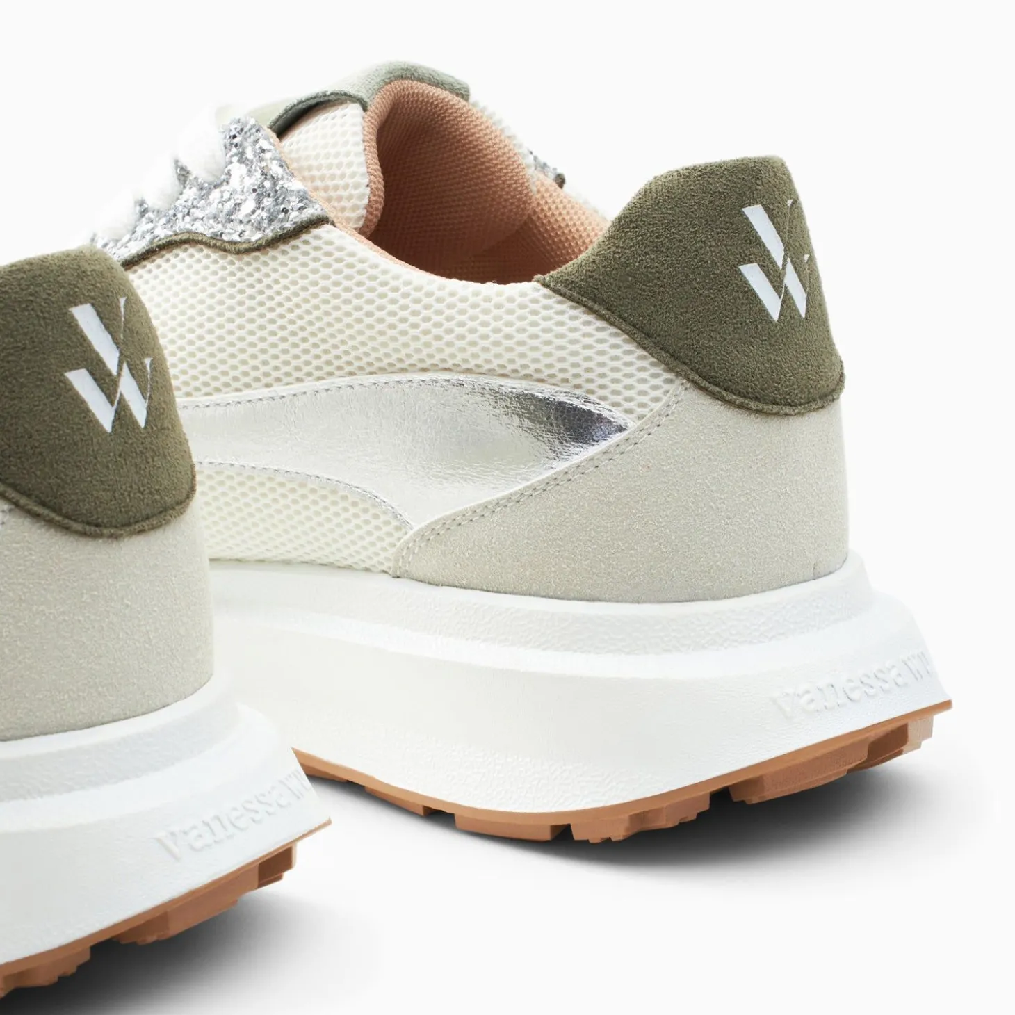 Baskets Monogramme Ines Kaki Et Argent A Semelle Oversize