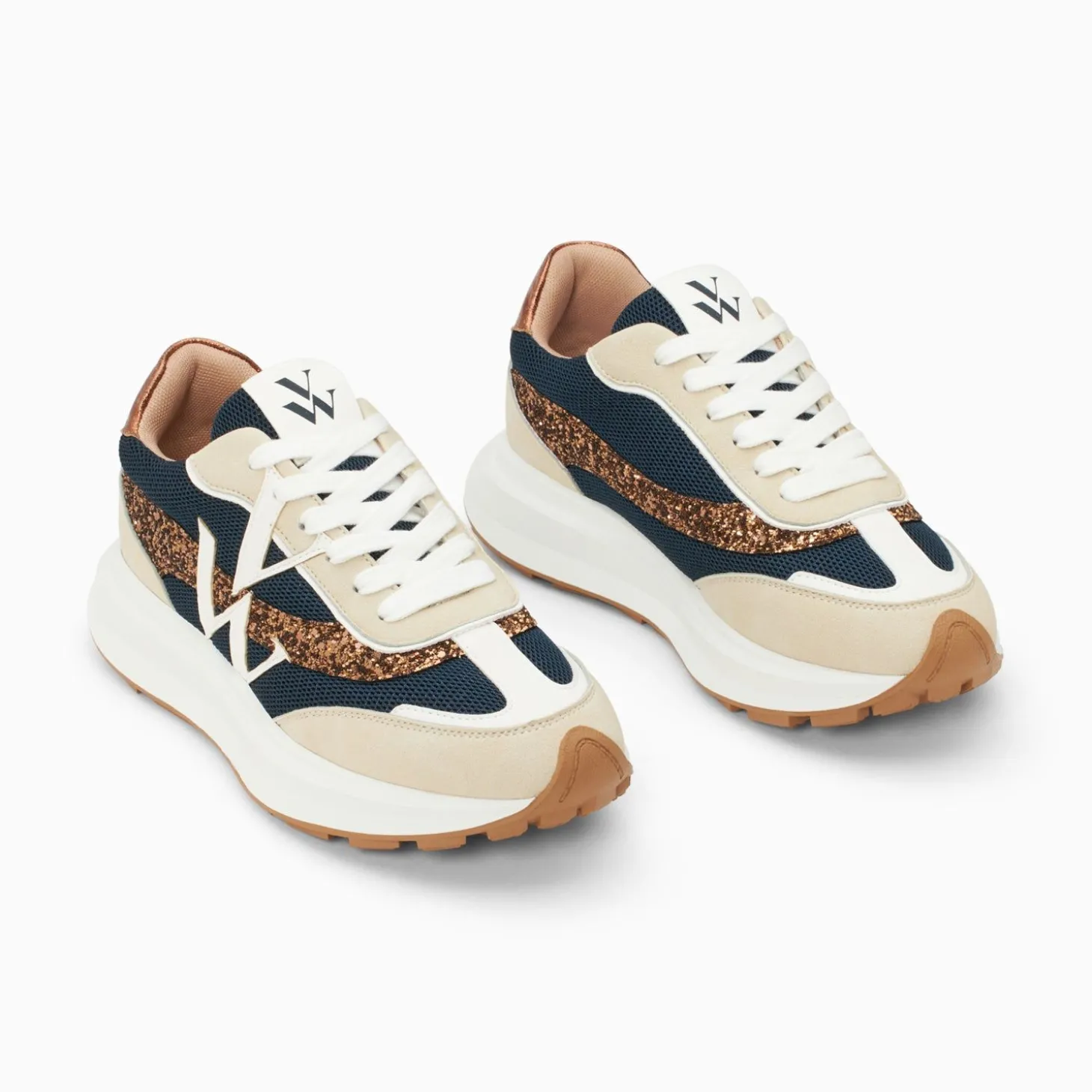 Baskets Monogramme Ines Marine Et Bronze A Semelle Oversize