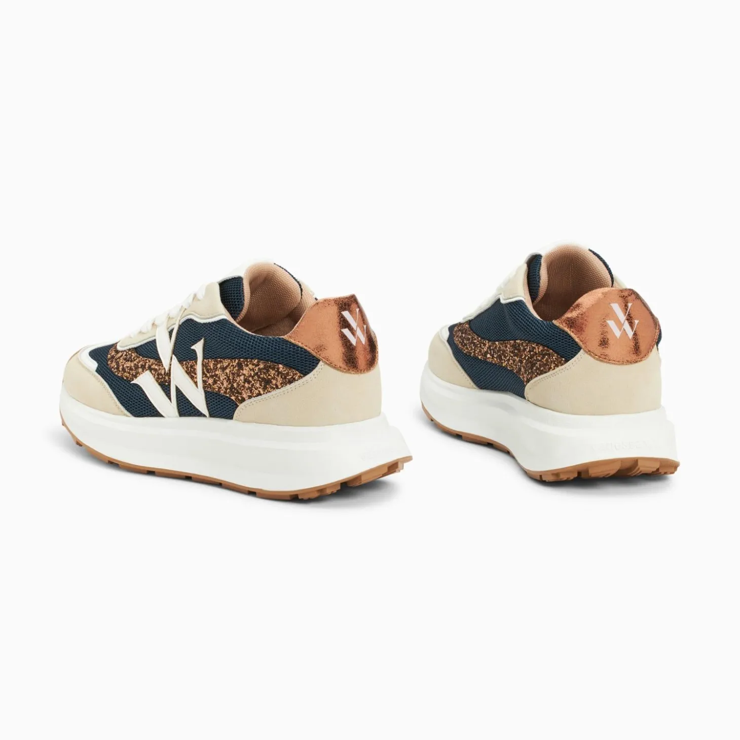 Baskets Monogramme Ines Marine Et Bronze A Semelle Oversize