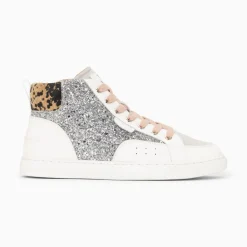 Baskets Montantes Gwen A Paillettes Argent Et Lacets Vieux Rose