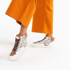 Baskets Montantes Gwen Blanc Et Marron A Lacets Leopard