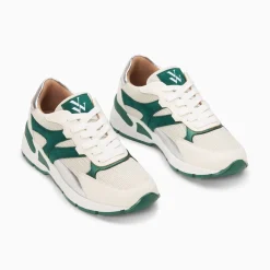 Baskets Montorgueil Blanc Casse Et Vert A Lacets