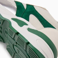 Baskets Montorgueil Blanc Casse Et Vert A Lacets