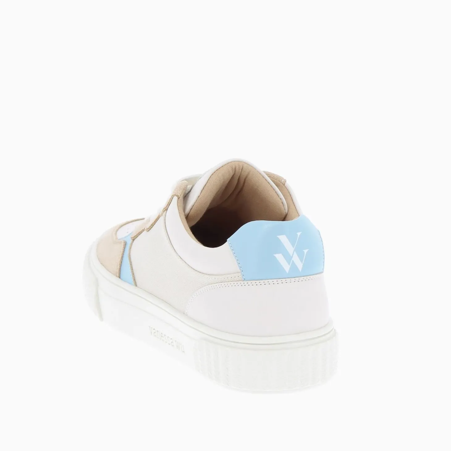 Baskets Sara En Toile Beige A Details Bleu Clair