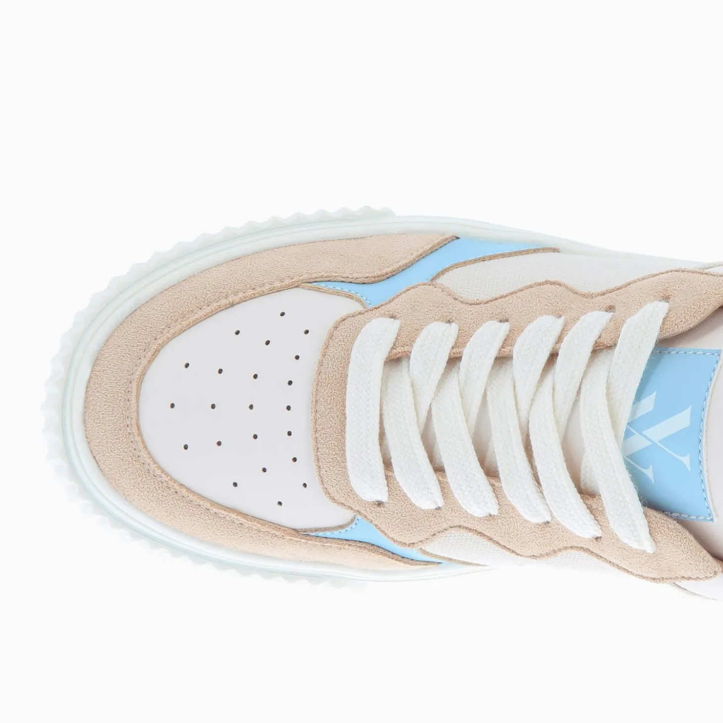 Baskets Sara En Toile Beige A Details Bleu Clair