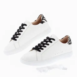Baskets Steph Blanc Et Imprime Zebre A Lacets Noirs
